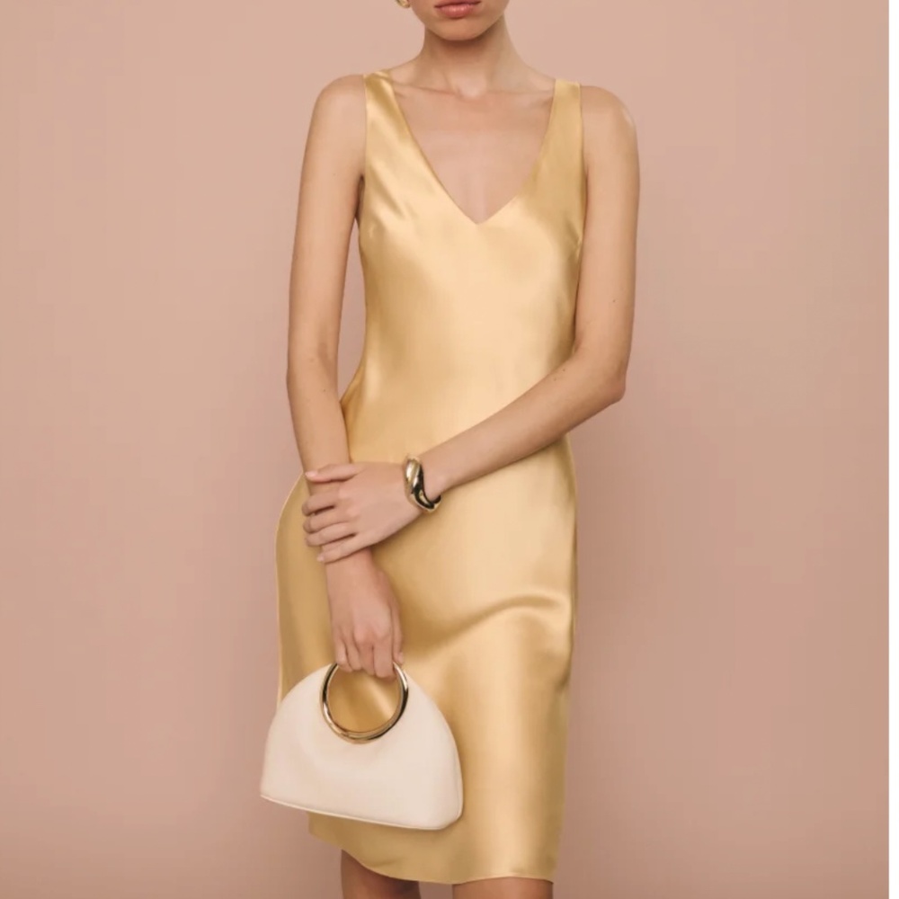 NEW Reformation Lila Silk Midi Dress - White Peach Beige